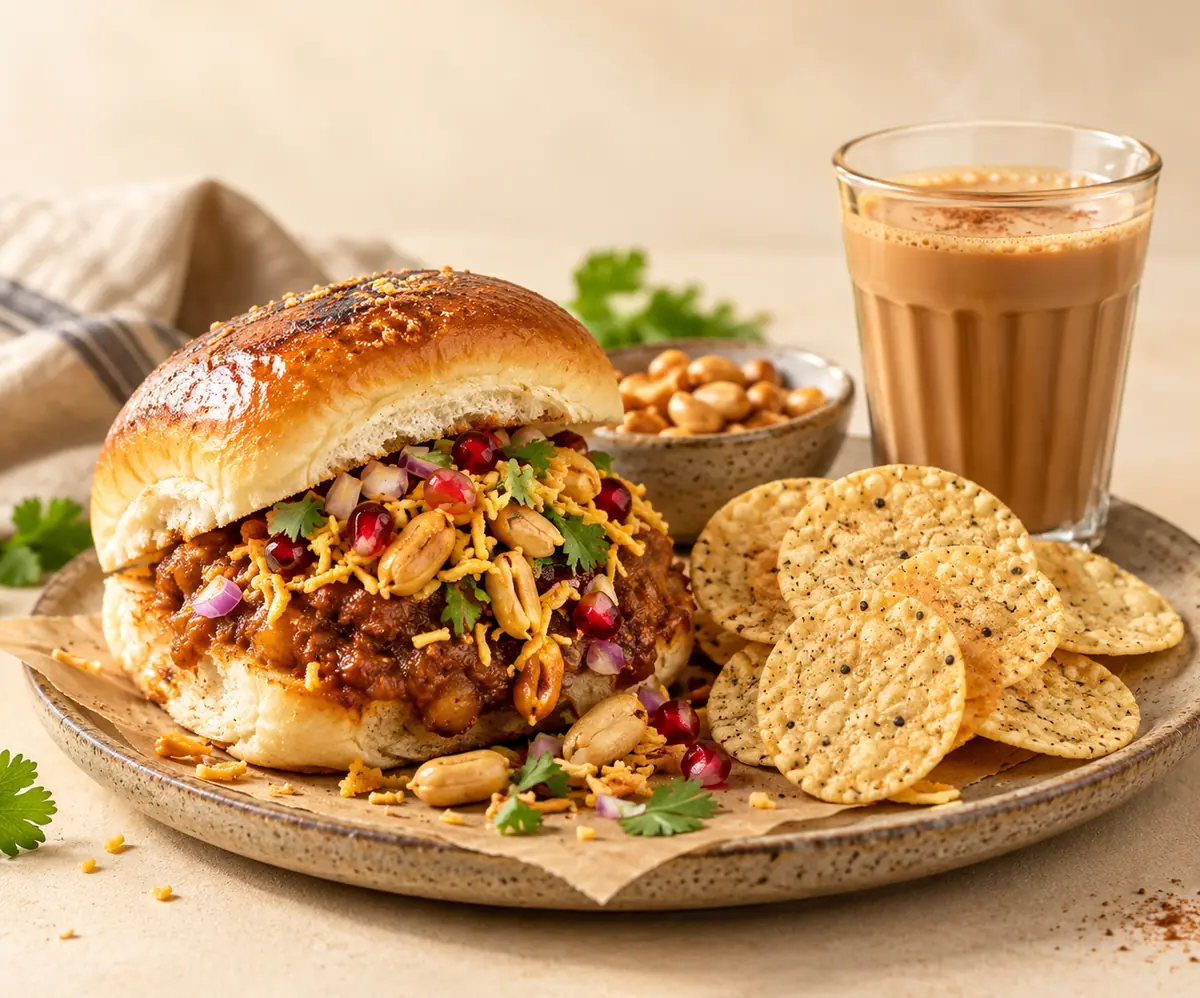 Dabeli Deal with Dabeli, a small round snack and masala chai