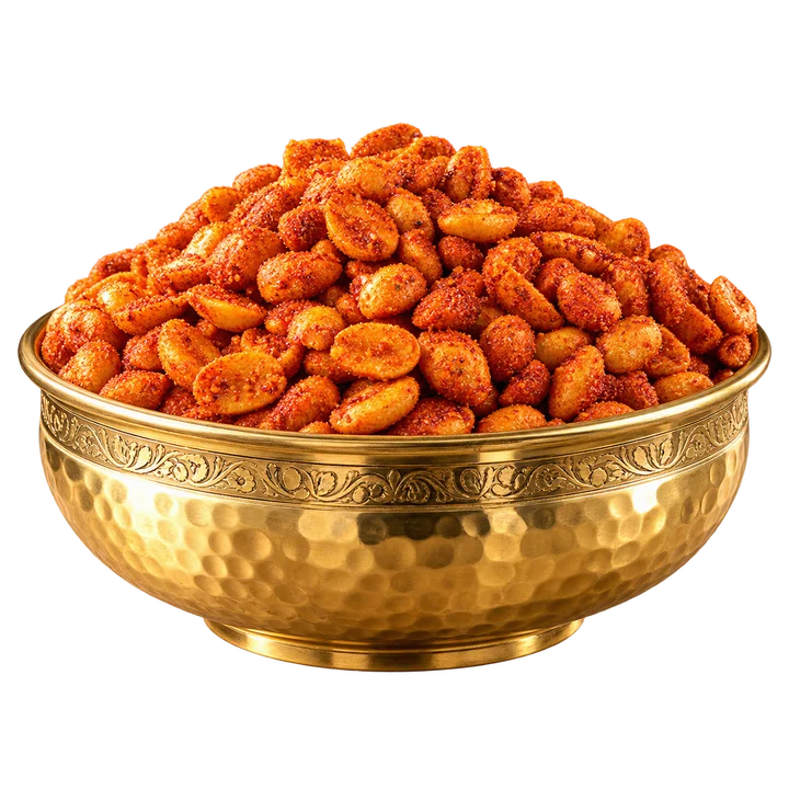 Spicy masala peanuts in a gold bowl