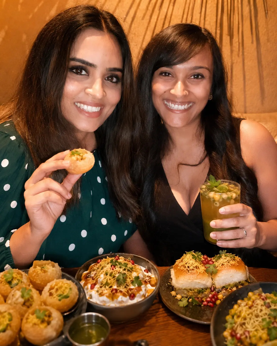 Sisters enjoying Indian street food